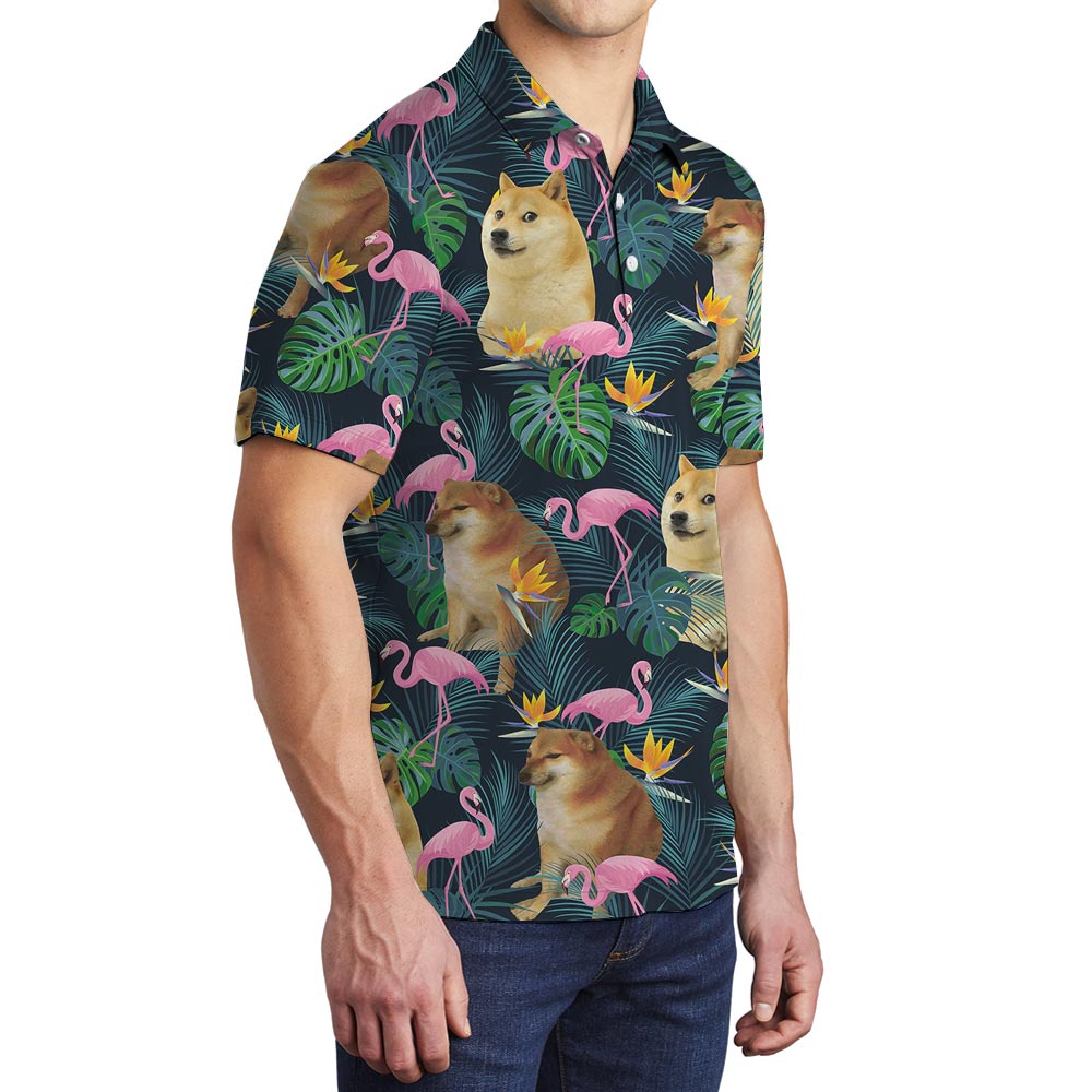 Tropical Dog Meme Hawaiian Polo Men