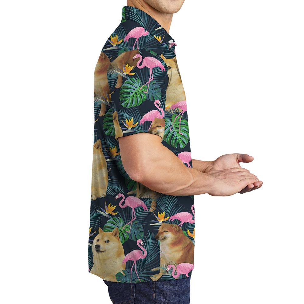 Tropical Dog Meme Hawaiian Polo Men