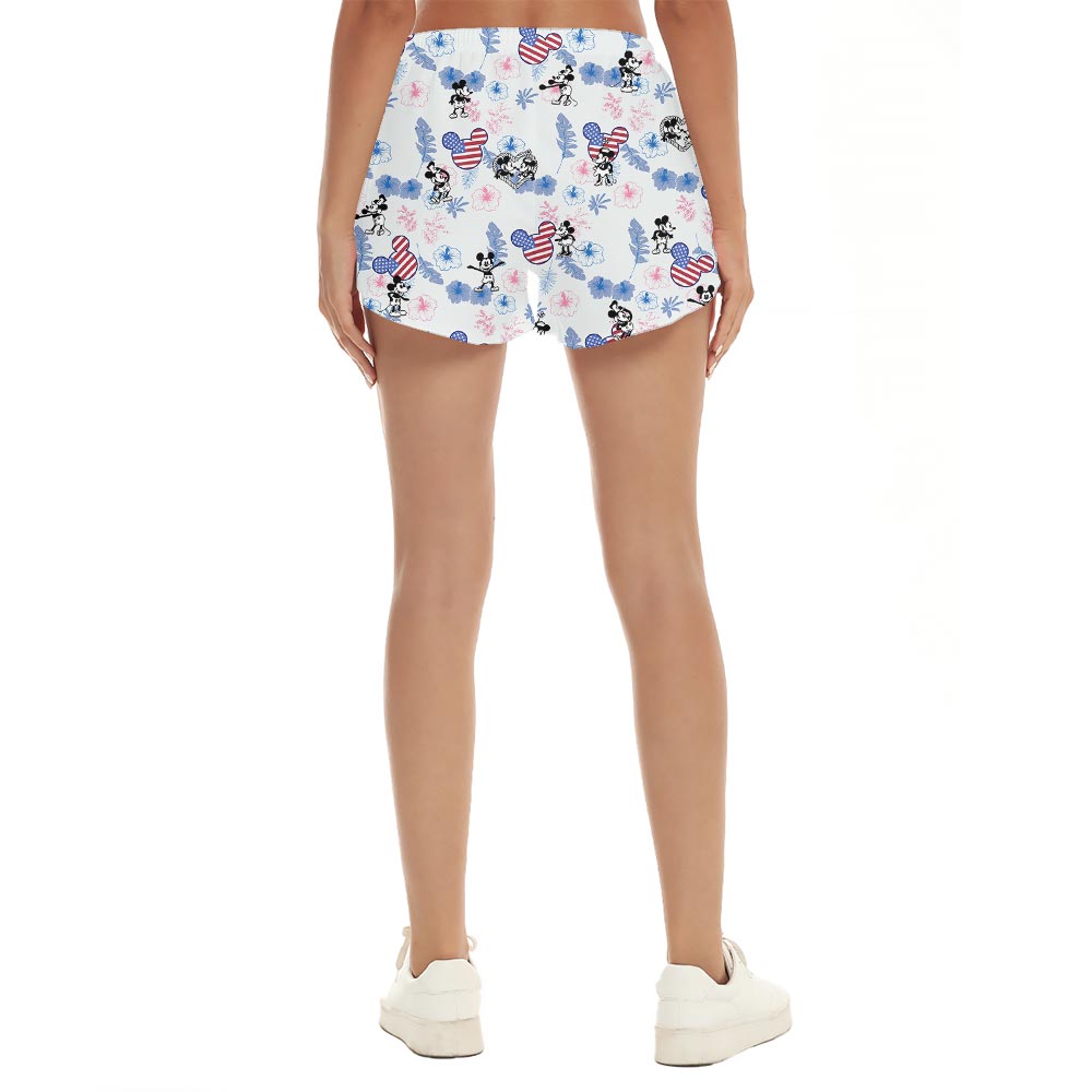 Funny Mickey Mouse Steamboat Willie American Flag Women's Shorts