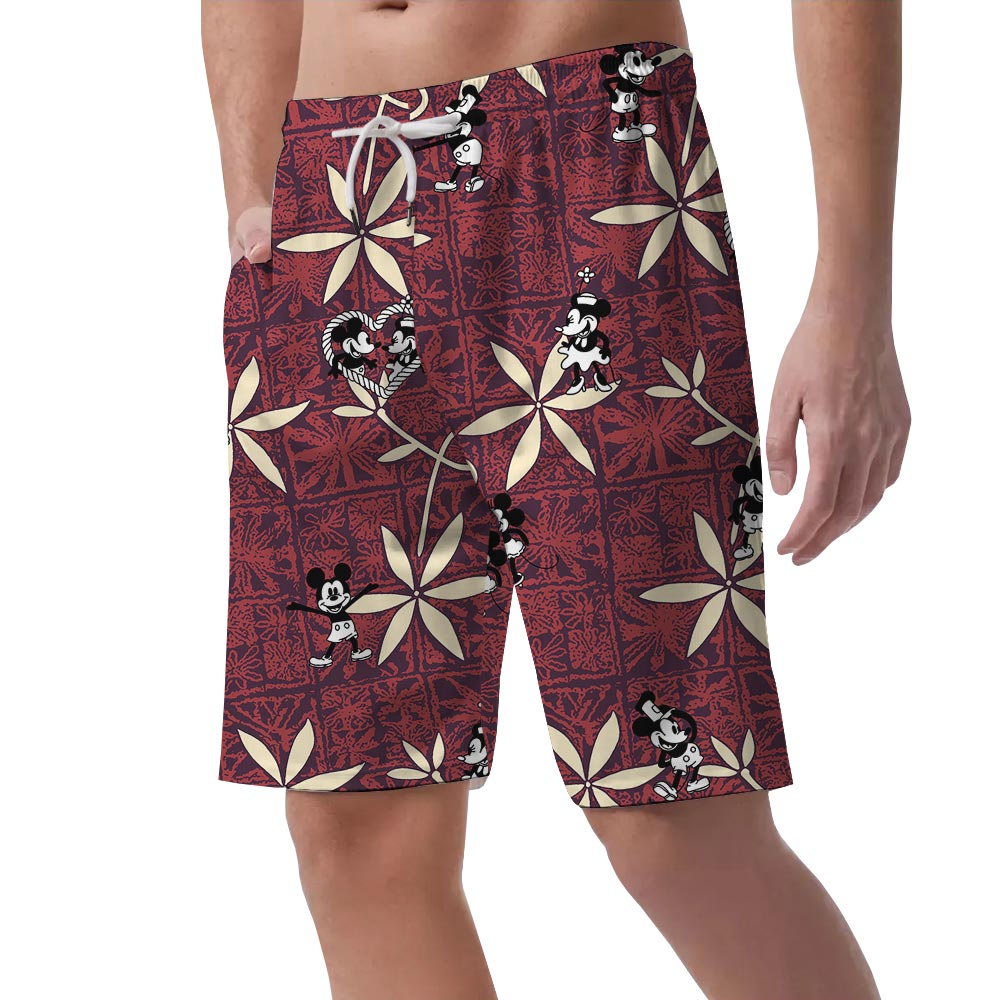 Vintage Mickey Minnie Steamboat Willie Men's Hawaiian Shorts