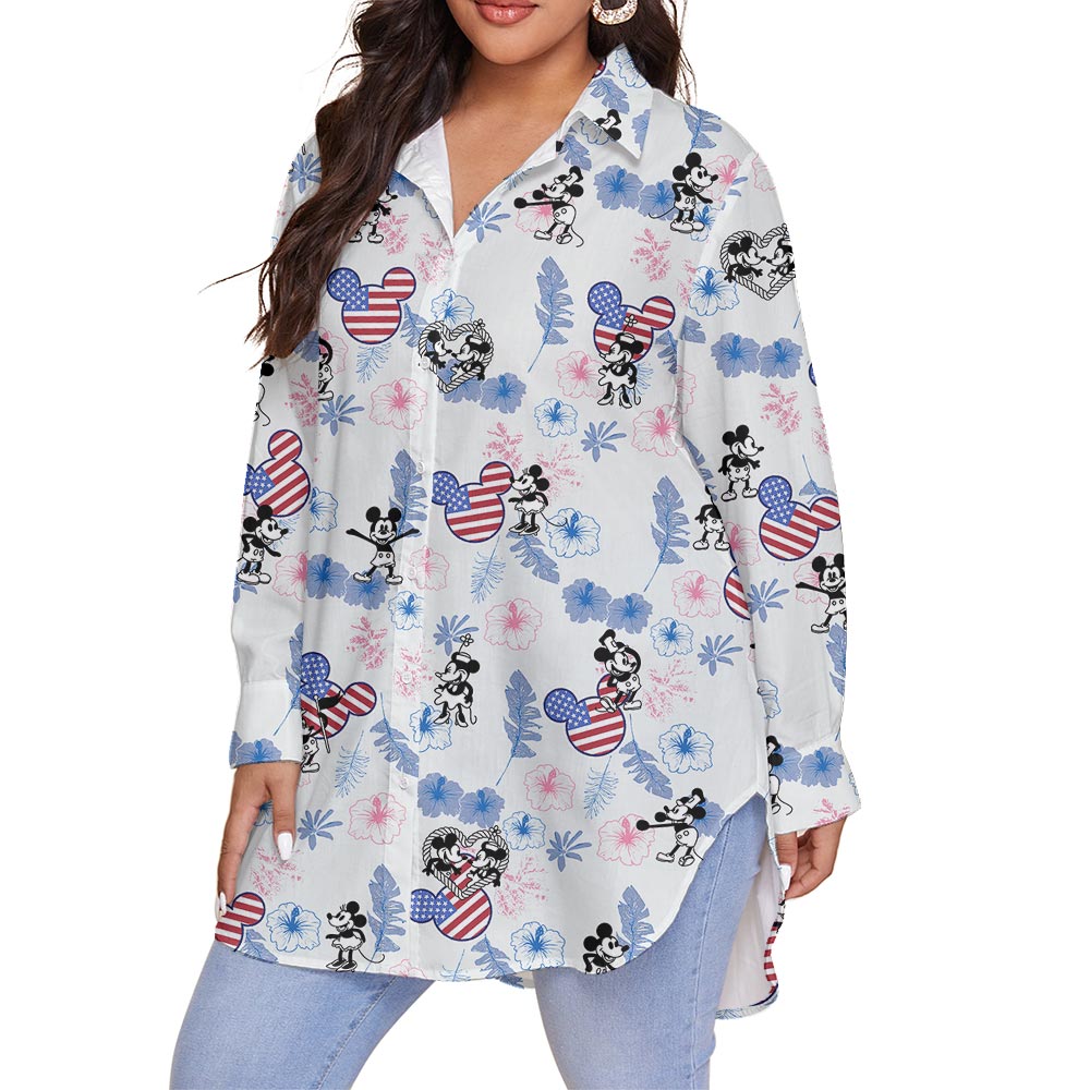 Patriotic Mickey Mouse Oversized Hawaiian Shirt For Women Steamboat Willie