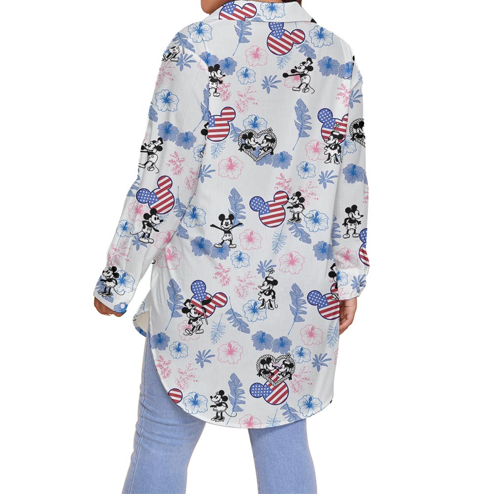 Patriotic Mickey Mouse Oversized Hawaiian Shirt For Women Steamboat Willie