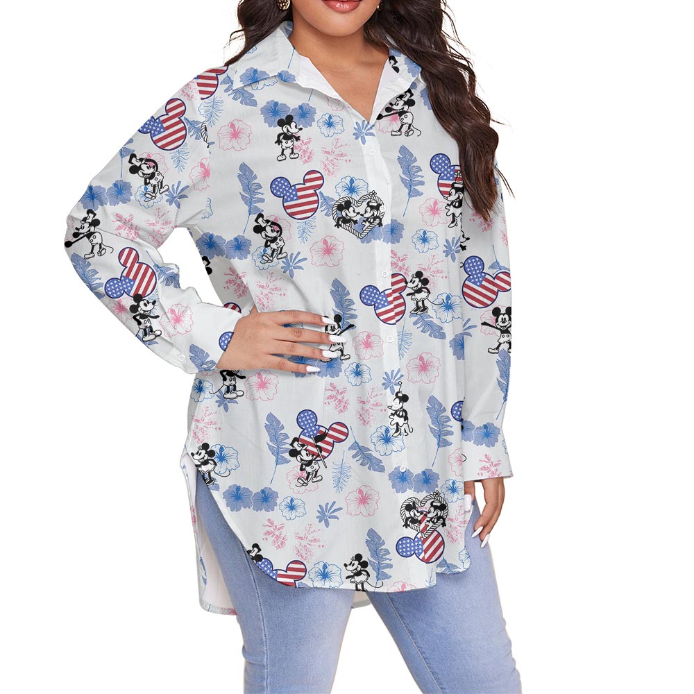 Patriotic Mickey Mouse Oversized Hawaiian Shirt For Women Steamboat Willie