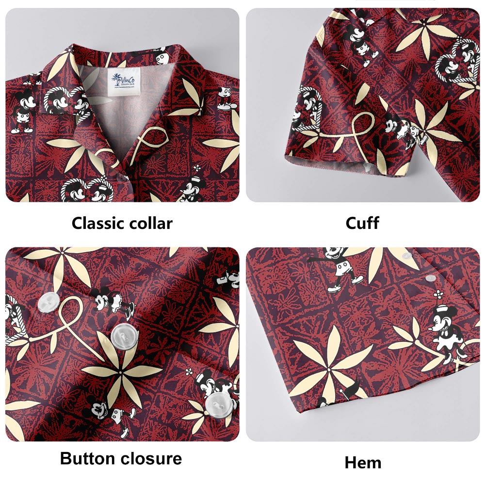 Vintage Red Mickey Men's Hawaiian Shirt From Steamboat Willie