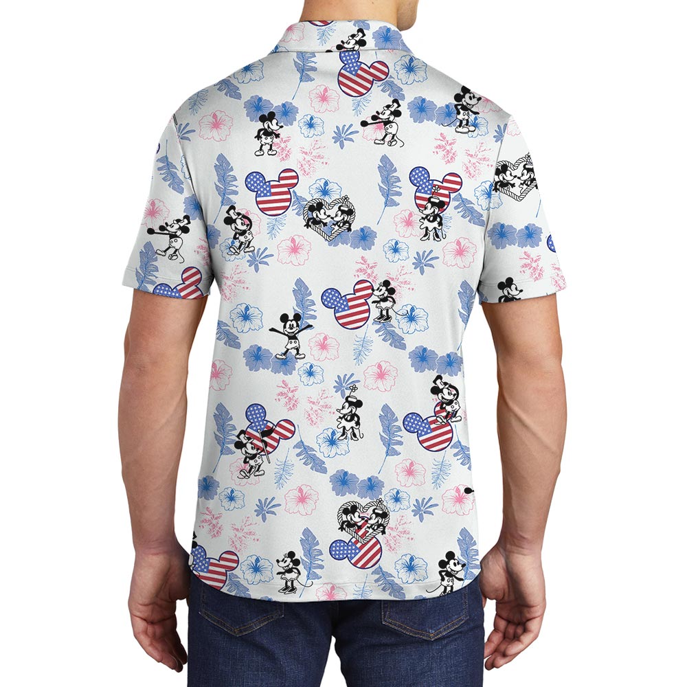 Mickey Minnie Mouse 4th Of July Hawaiian Polo For Men Steamboat Willie