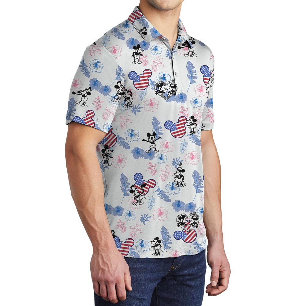 Mickey Minnie Mouse 4th Of July Hawaiian Polo For Men Steamboat Willie