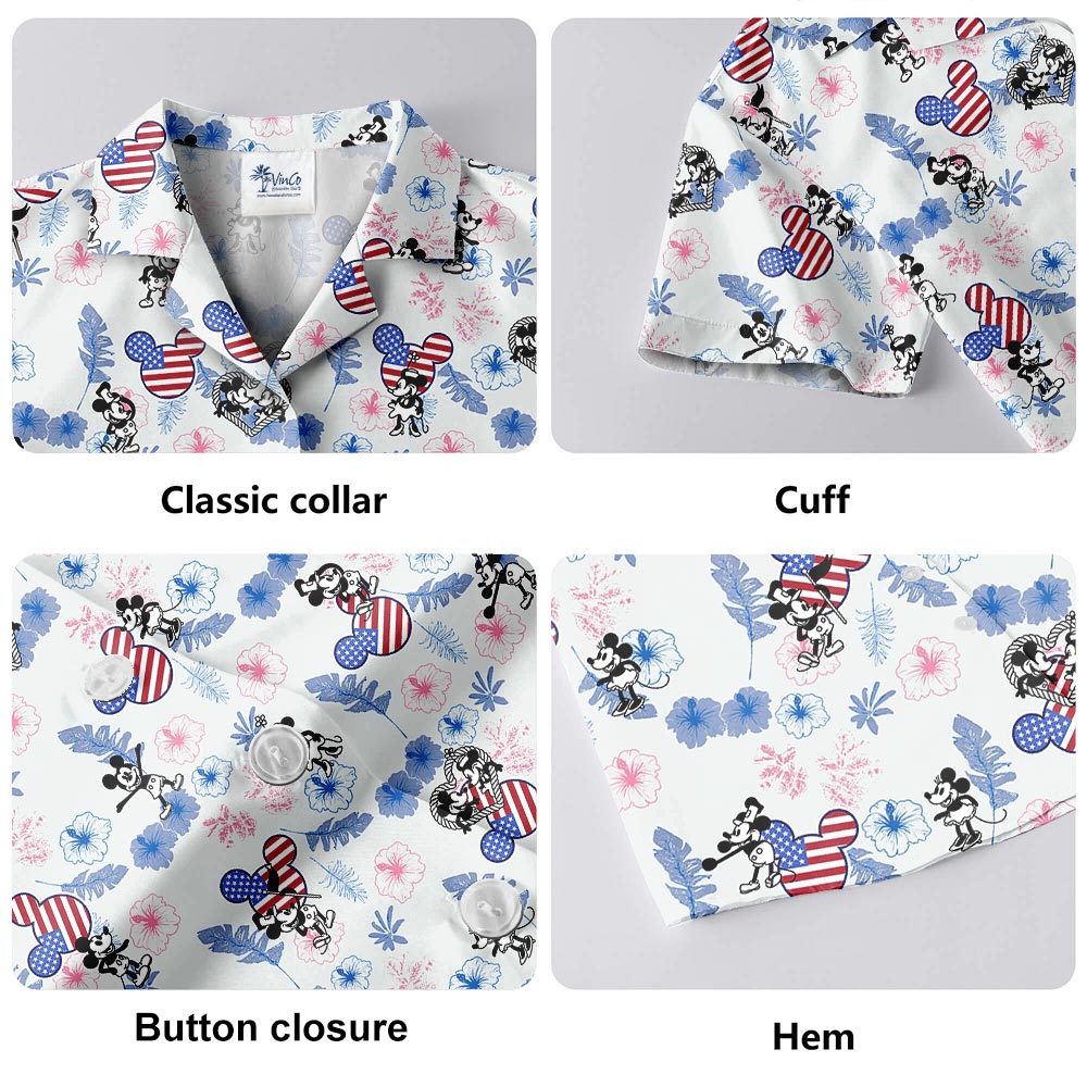 Steamboat Willie Mickey Minnie 4th Of July Hawaiian Shirt