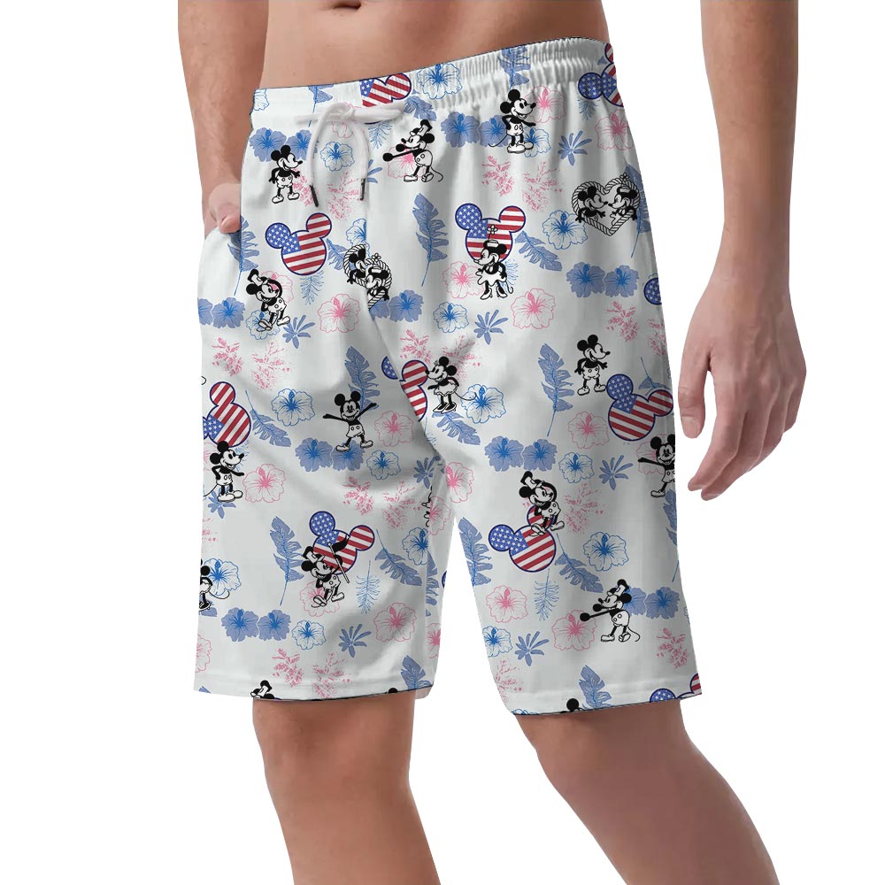 Cool American Flag Men's Shorts Mickey Mouse Steamboat Willie