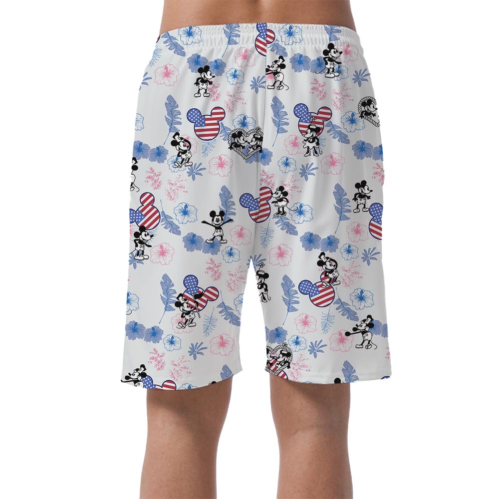Cool American Flag Men's Shorts Mickey Mouse Steamboat Willie