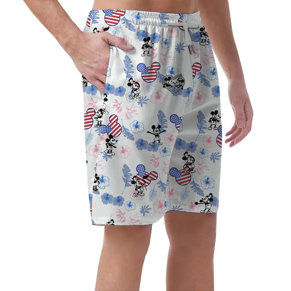 Cool American Flag Men's Shorts Mickey Mouse Steamboat Willie