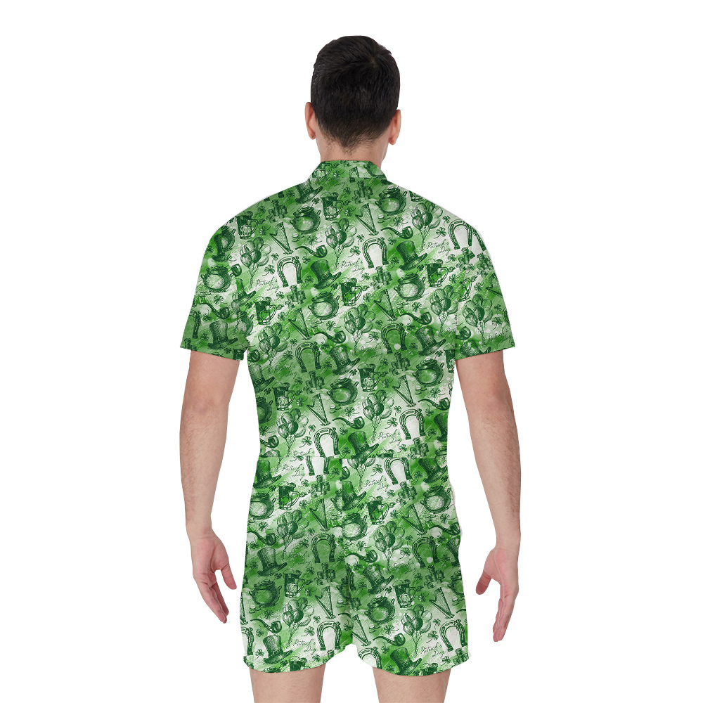 Lucky Shamrock St Patrick Hawaiian Romper for Men