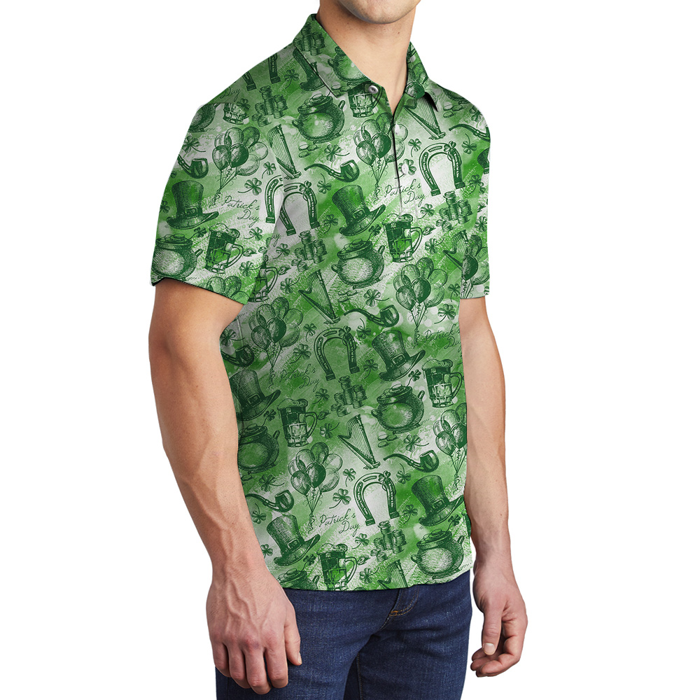 Lucky Shamrock Paradise Hawaiian Polo Shirt for Men