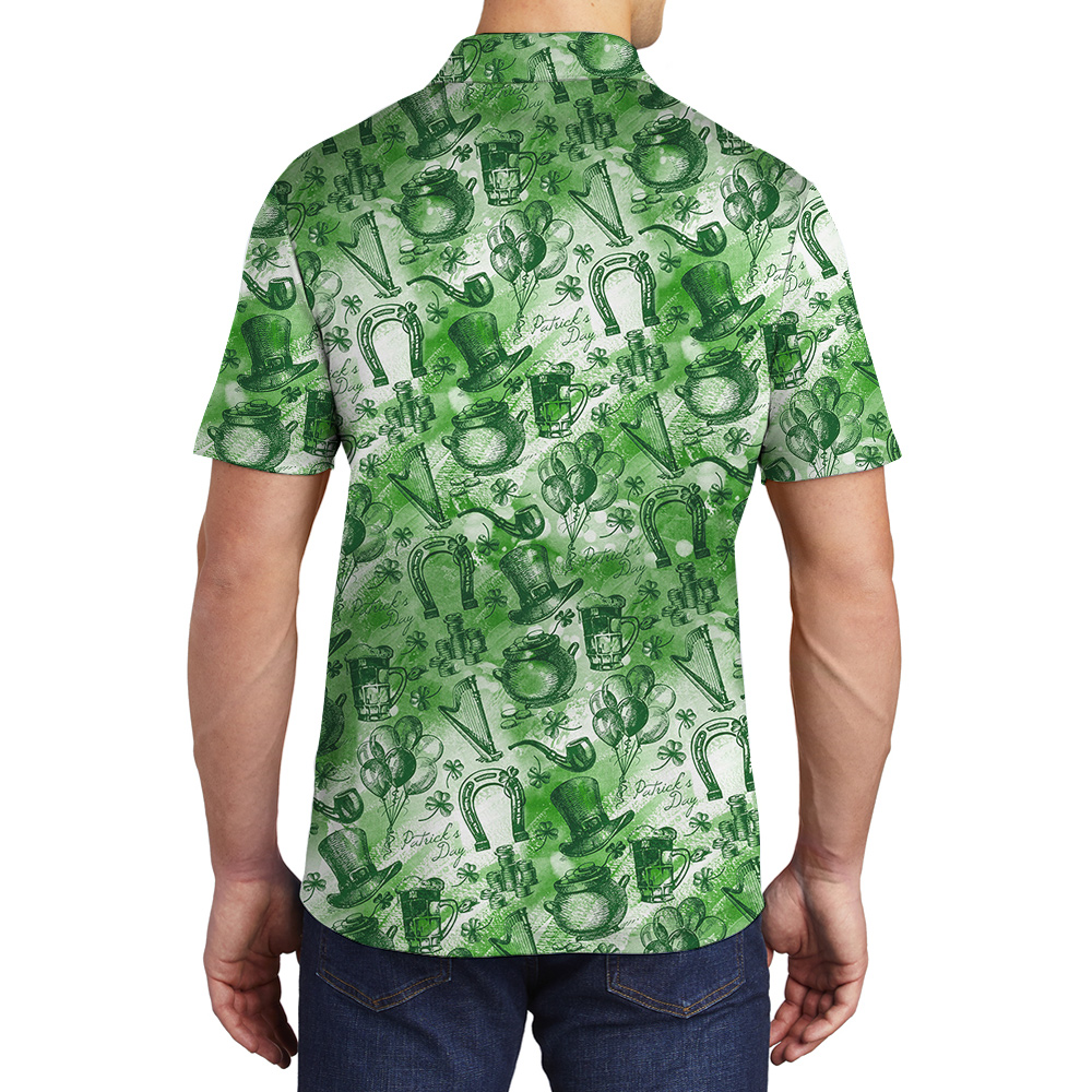 Lucky Shamrock Paradise Hawaiian Polo Shirt for Men