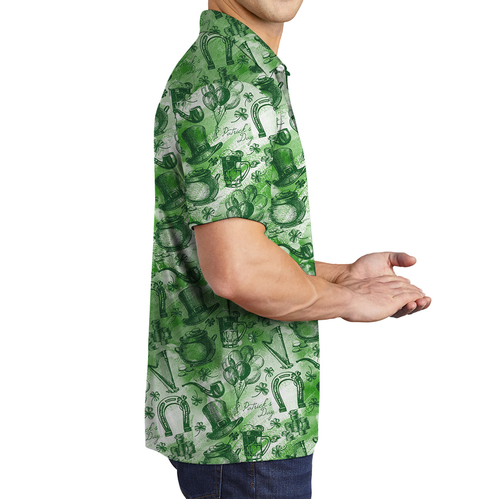 Lucky Shamrock Paradise Hawaiian Polo Shirt for Men