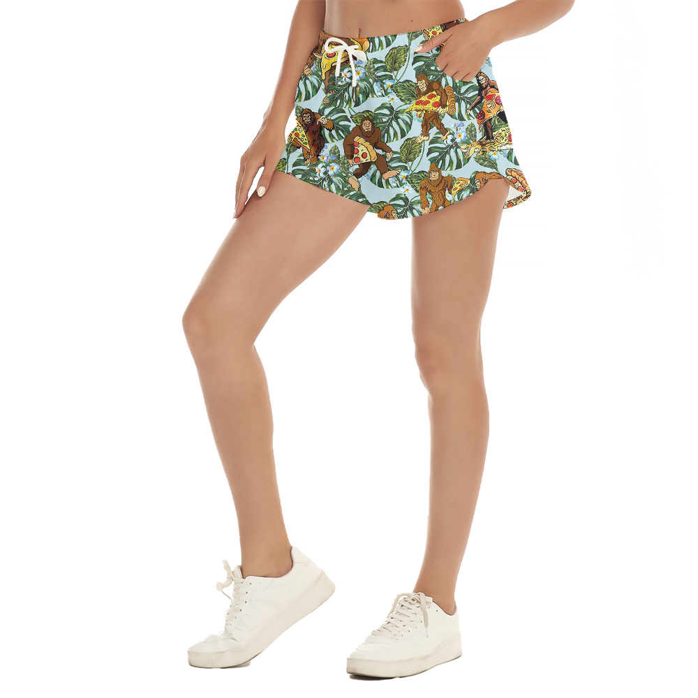 Funny Sasquatch With Bigfoot Tropical Hawaiian Beach Shorts For Women