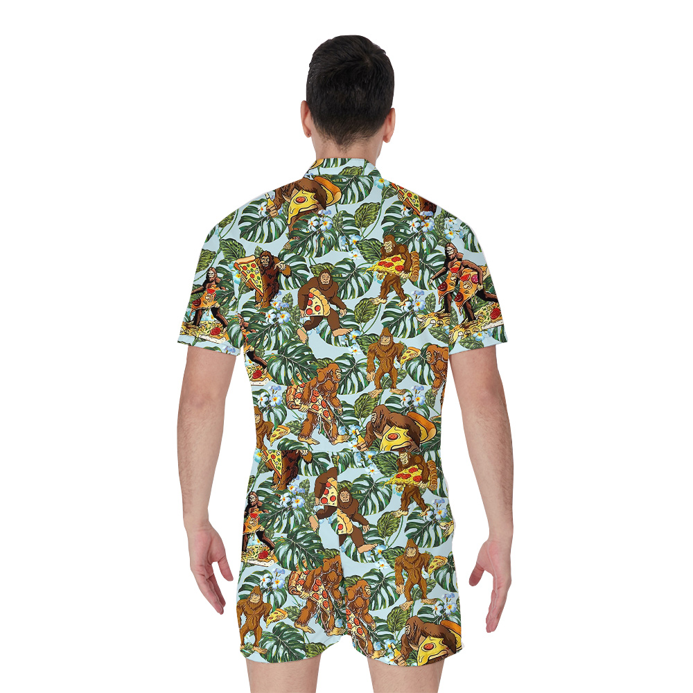 Funny Pizza Sasquatch Tropical Men's Hawaiian Romper