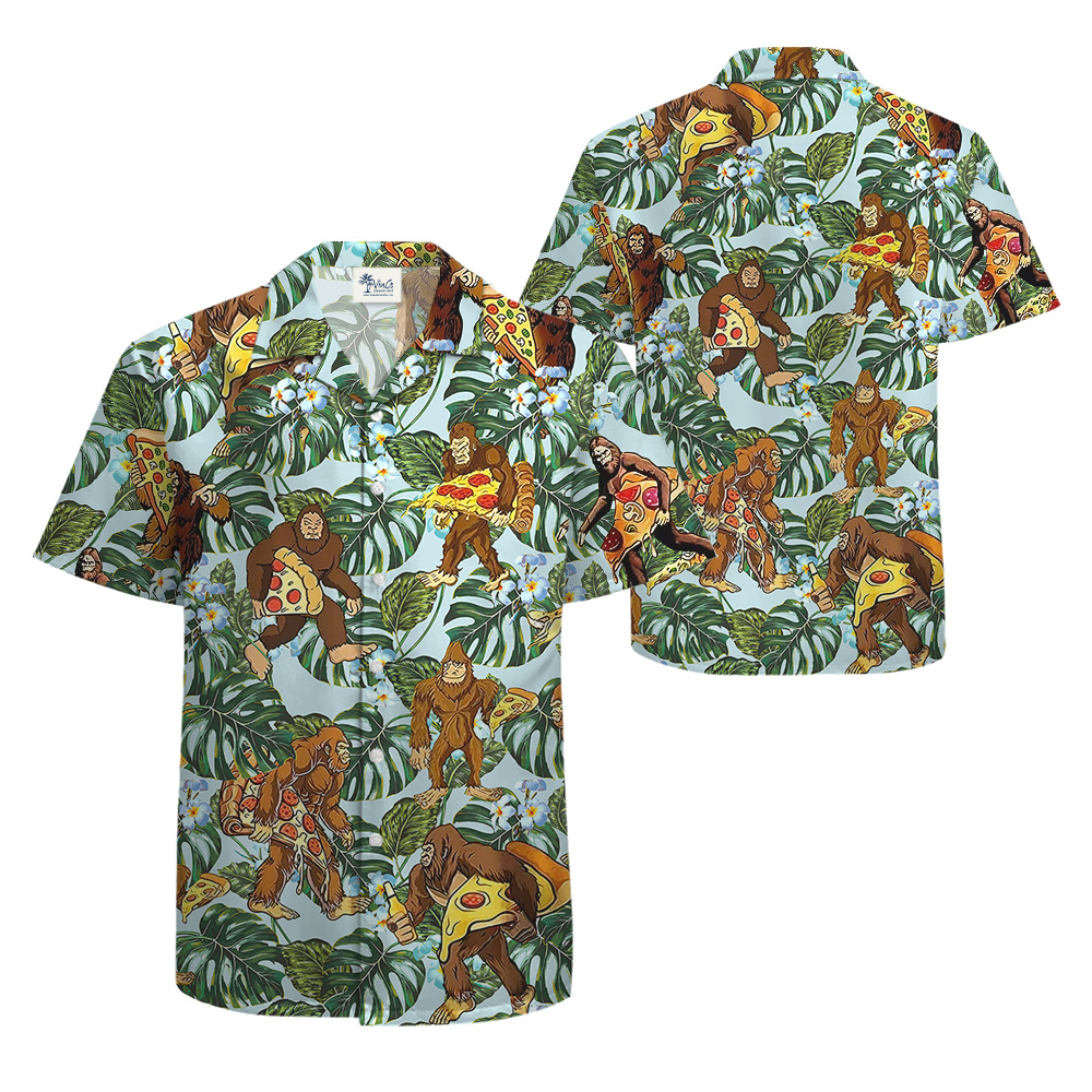 Funny Bigfoot Pizza Tropical Hawaiian Shirt