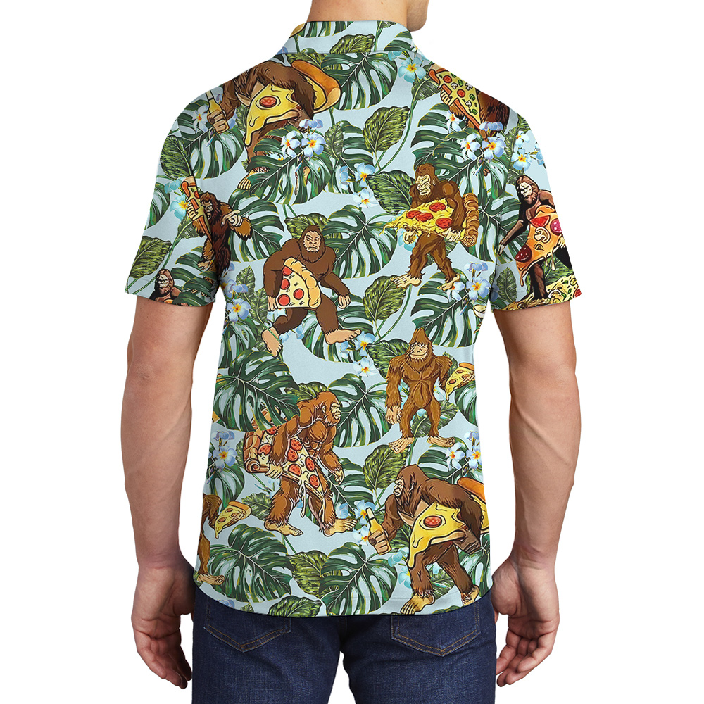 Tropical Pizza Bigfoot Hawaiian Polo Golf Shirt For Men