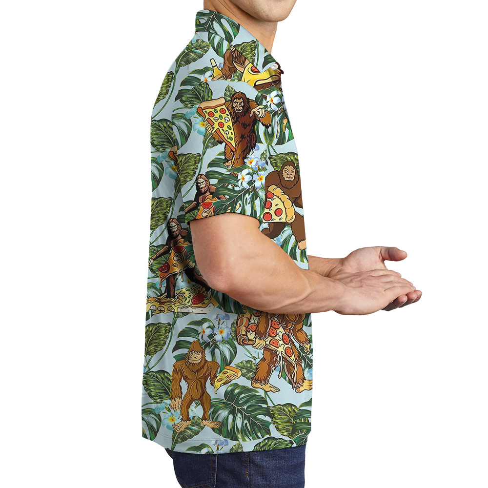 Tropical Pizza Bigfoot Hawaiian Polo Golf Shirt For Men