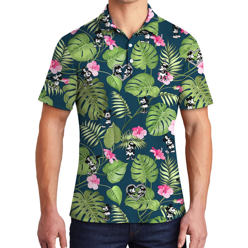 Steamboat Willie Mickey Minnie Tropical Polo Shirt For Men - variant image 1