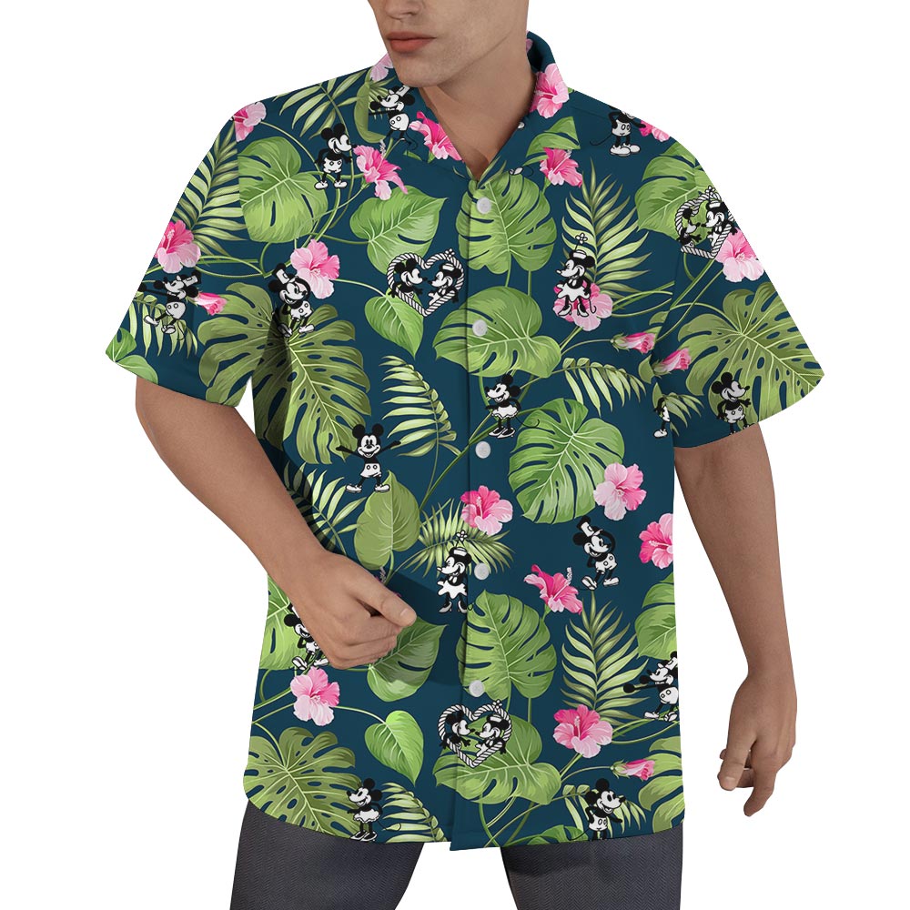 Steamboat Willie Mickey Minnie Floral Aloha Shirt For Men - variant image 1