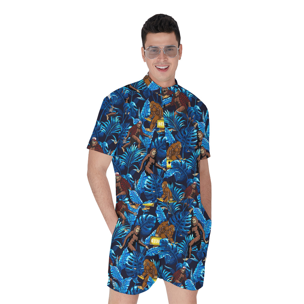 Funny Sasquatch Beer Tropical Navy Men's Hawaiian Romper - variant image 1