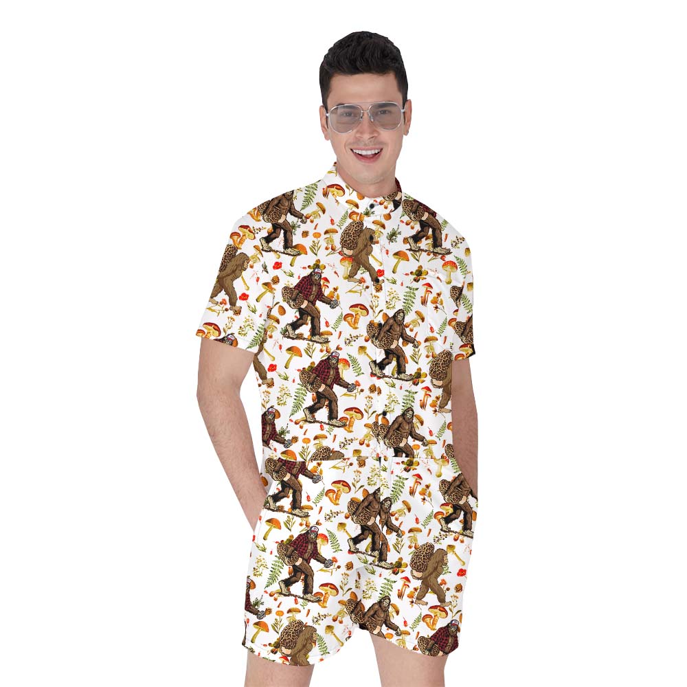 Bigfoot Holding Mushroom Print Men's Onesie - variant image 1