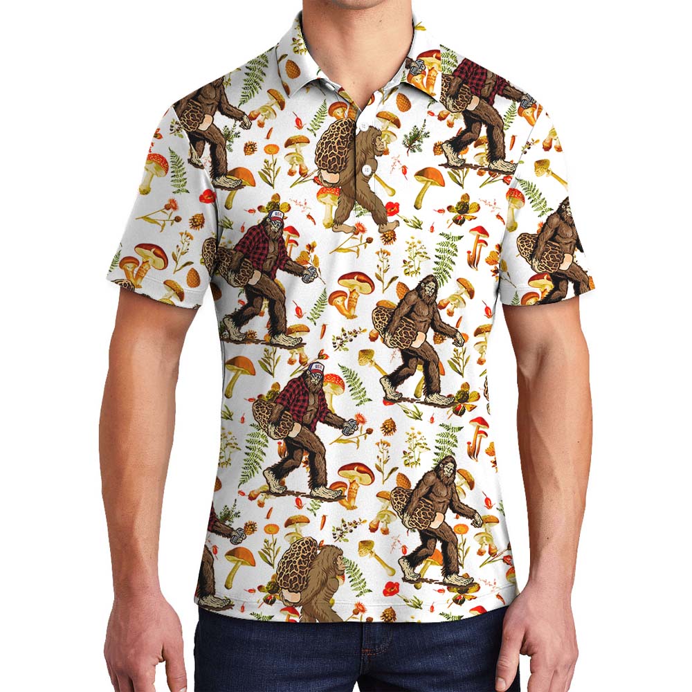 Bigfoot Among Mushrooms Men's Collared Polos - variant image 1