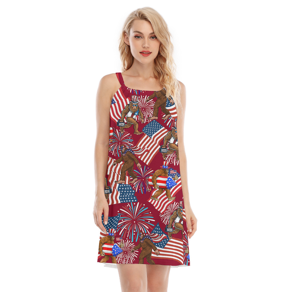 4th Of July American Flag Firework Bigfoot Aloha Dress - variant image 1