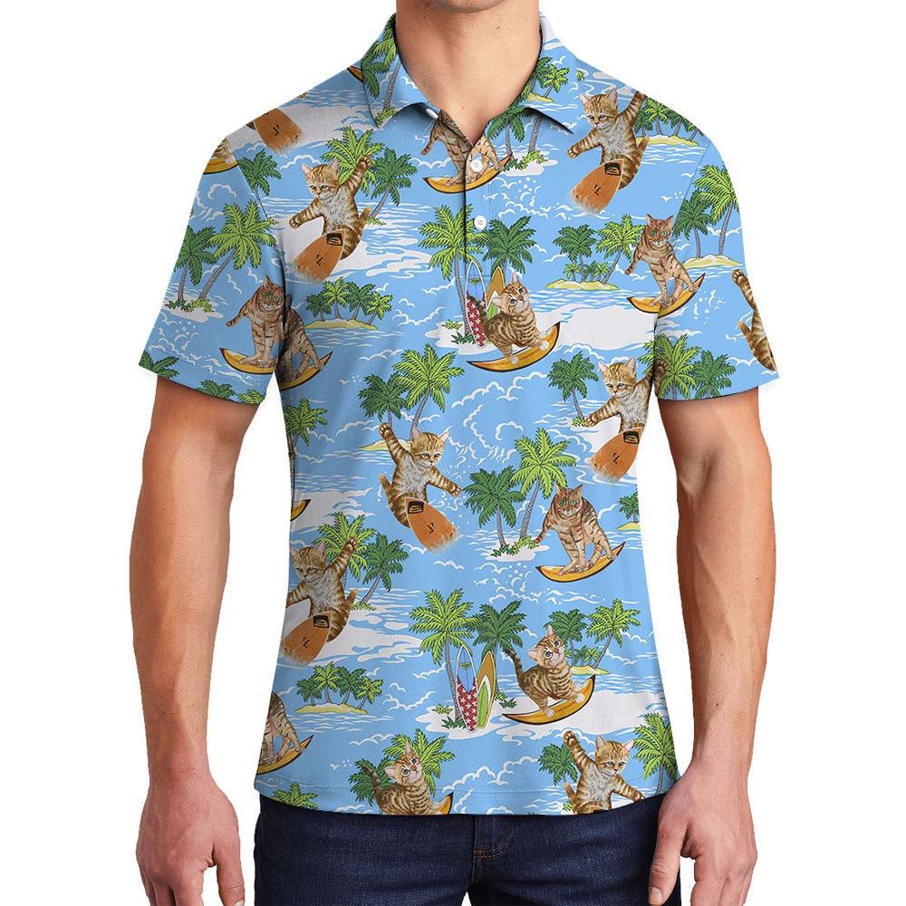 Summer Hawaiian Polo Men For Meow Lover - variant image 1