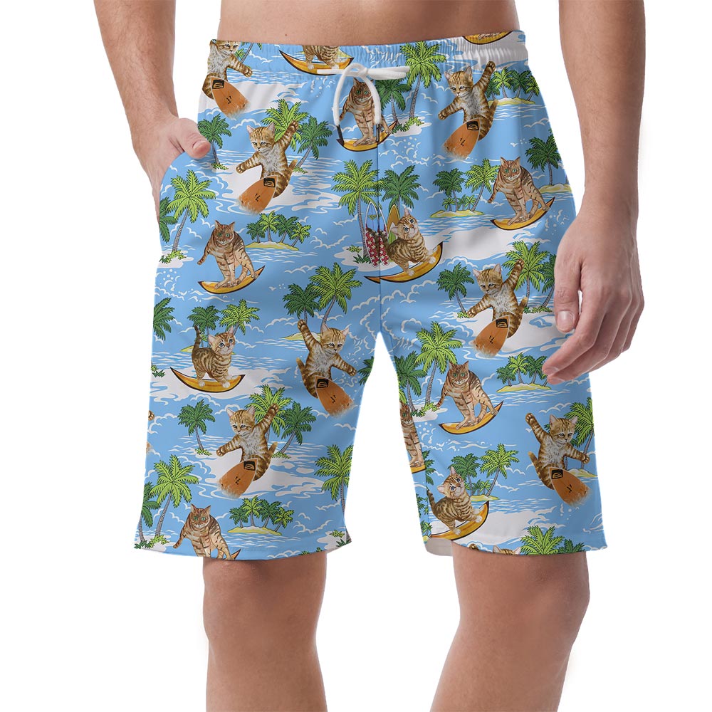 Matching Meow Pattern Hawaiian Shorts Men - variant image 1
