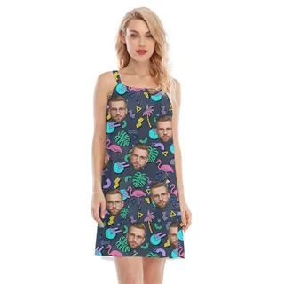 Custom Faces Flamingo Theme Hawaiian Cami Dress