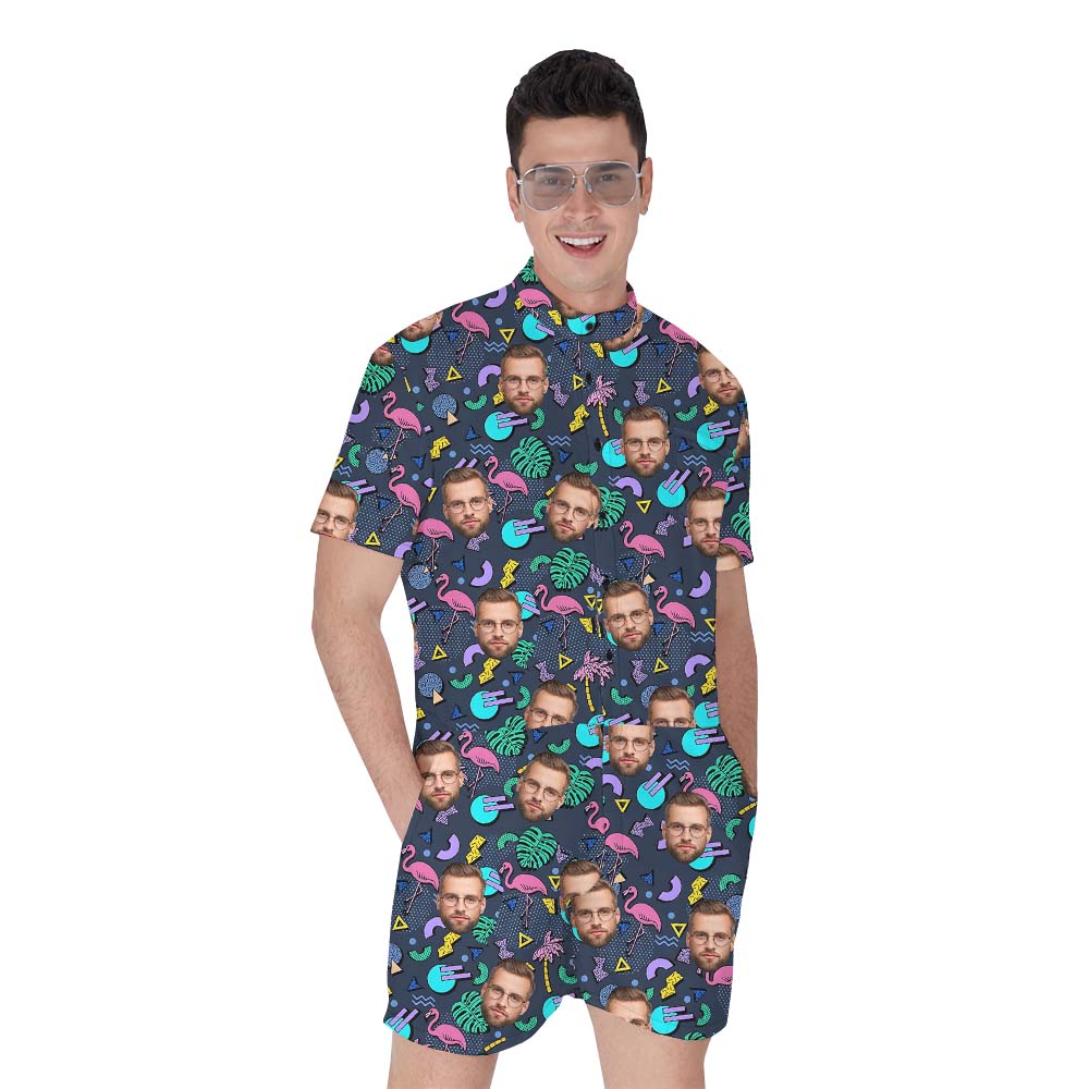 Group Custom Faces with Flamingos Men's Romper - variant image 1