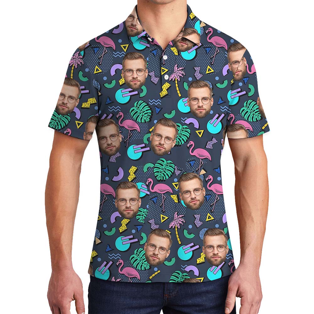 Couple's Faces on Flamingo Tropical Polo Shirts - variant image 1