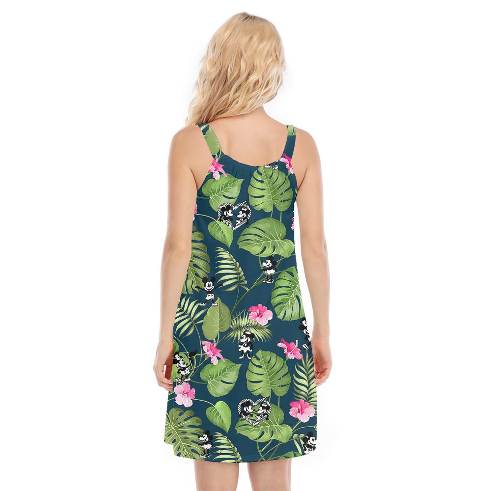 Steamboat Willie Mickey Minnie Summer Aloha Dress Flowers