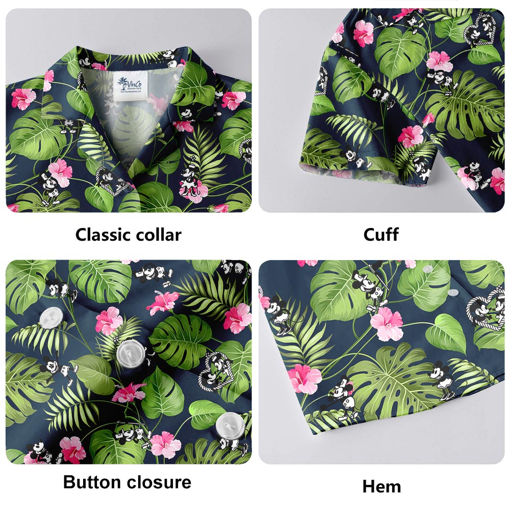 Steamboat Willie Mickey Minnie Floral Aloha Shirt For Men