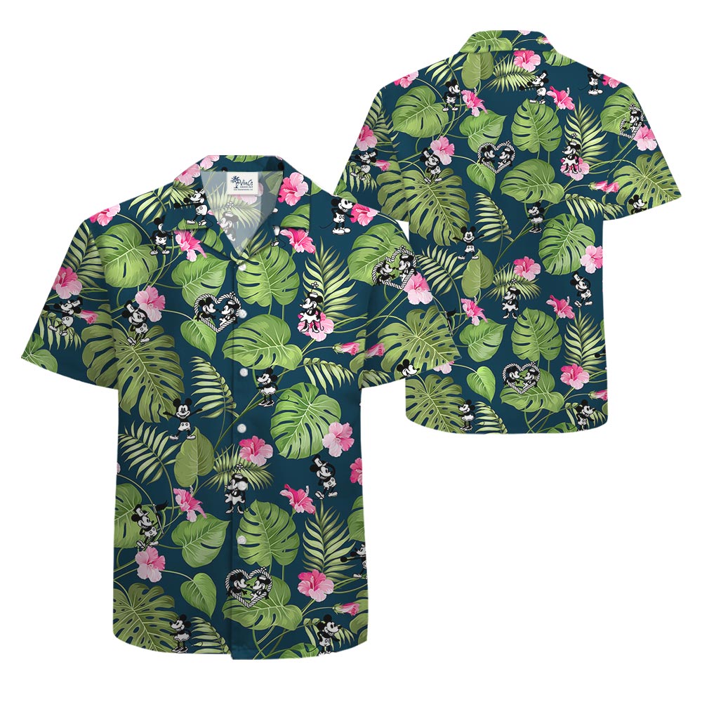 Steamboat Willie Mickey Minnie Floral Aloha Shirt For Men
