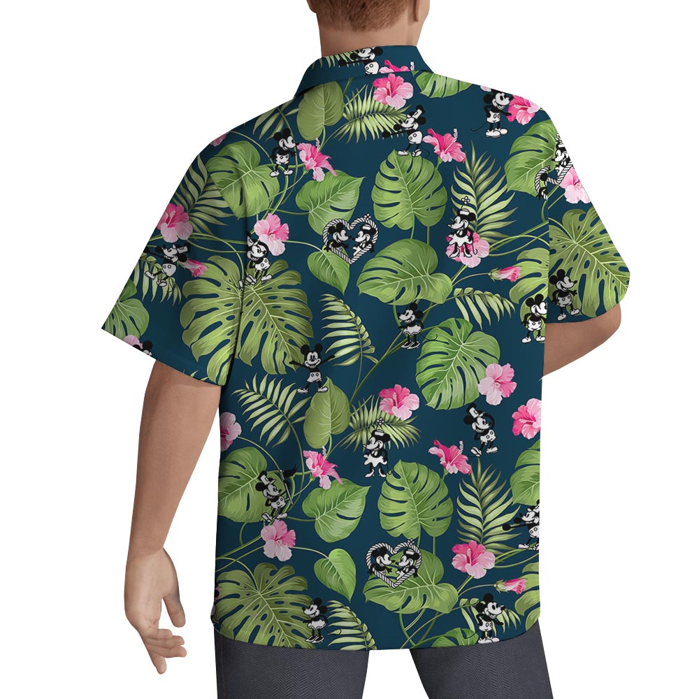 Steamboat Willie Mickey Minnie Floral Aloha Shirt For Men