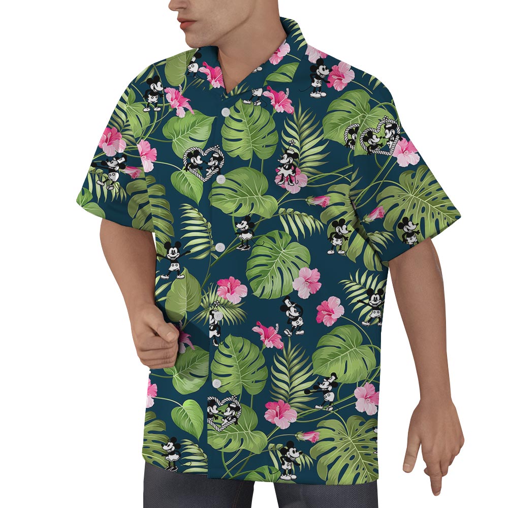 Steamboat Willie Mickey Minnie Floral Aloha Shirt For Men
