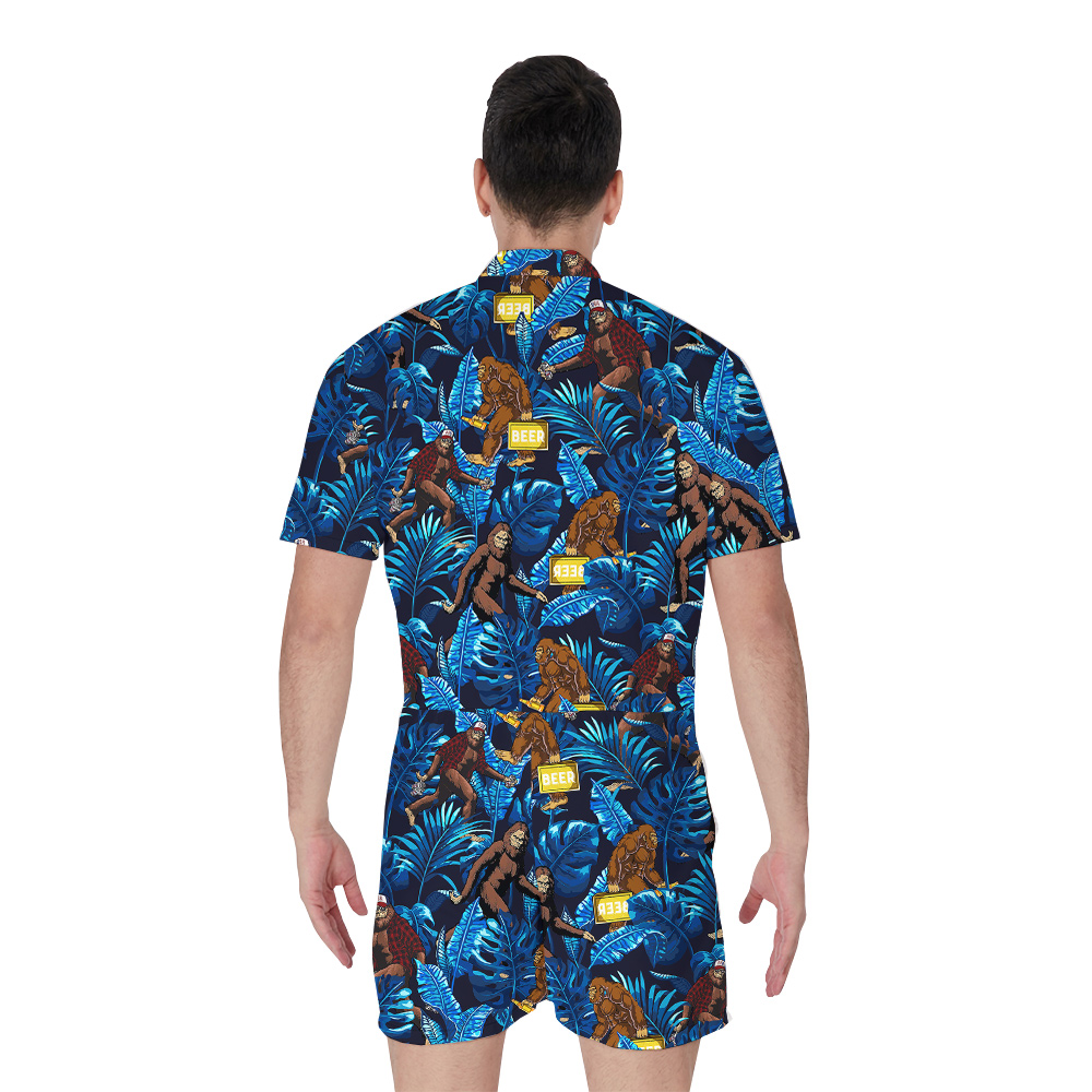 Funny Sasquatch Beer Tropical Navy Men's Hawaiian Romper