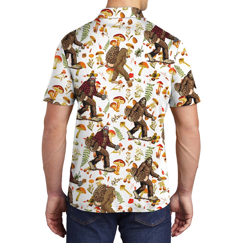 Bigfoot Among Mushrooms Men's Collared Polos