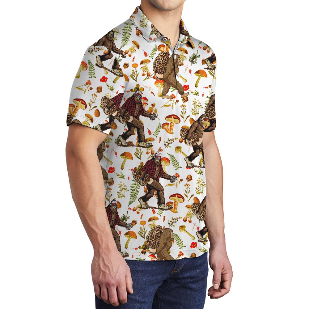 Bigfoot Among Mushrooms Men's Collared Polos