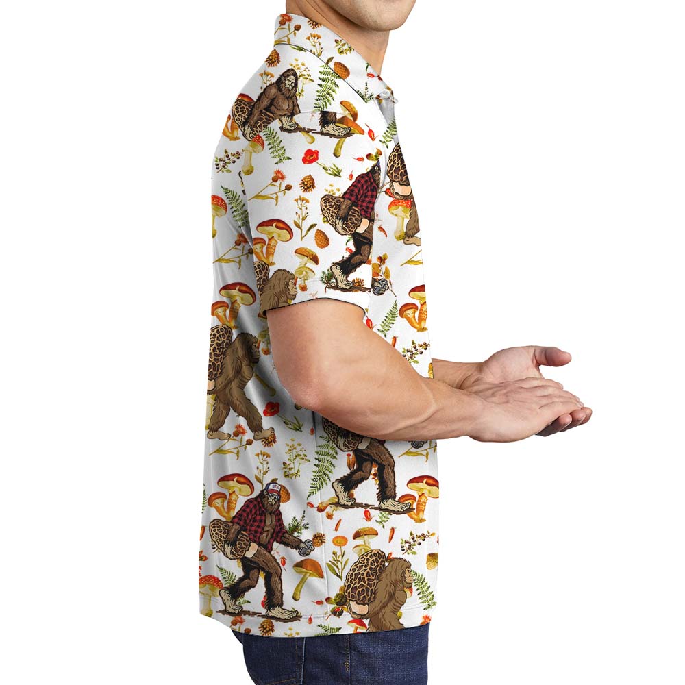 Bigfoot Among Mushrooms Men's Collared Polos
