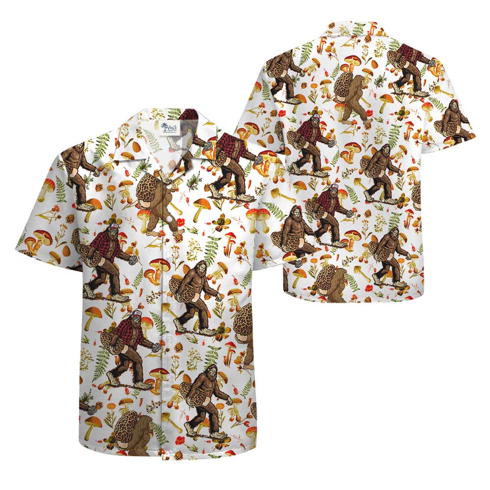 Sasquatch Mushroom Hawaiian Button Up Shirt