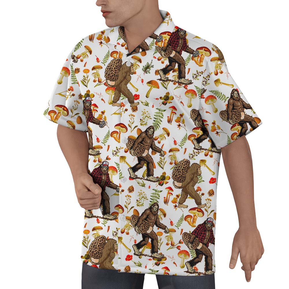 Sasquatch Mushroom Hawaiian Button Up Shirt