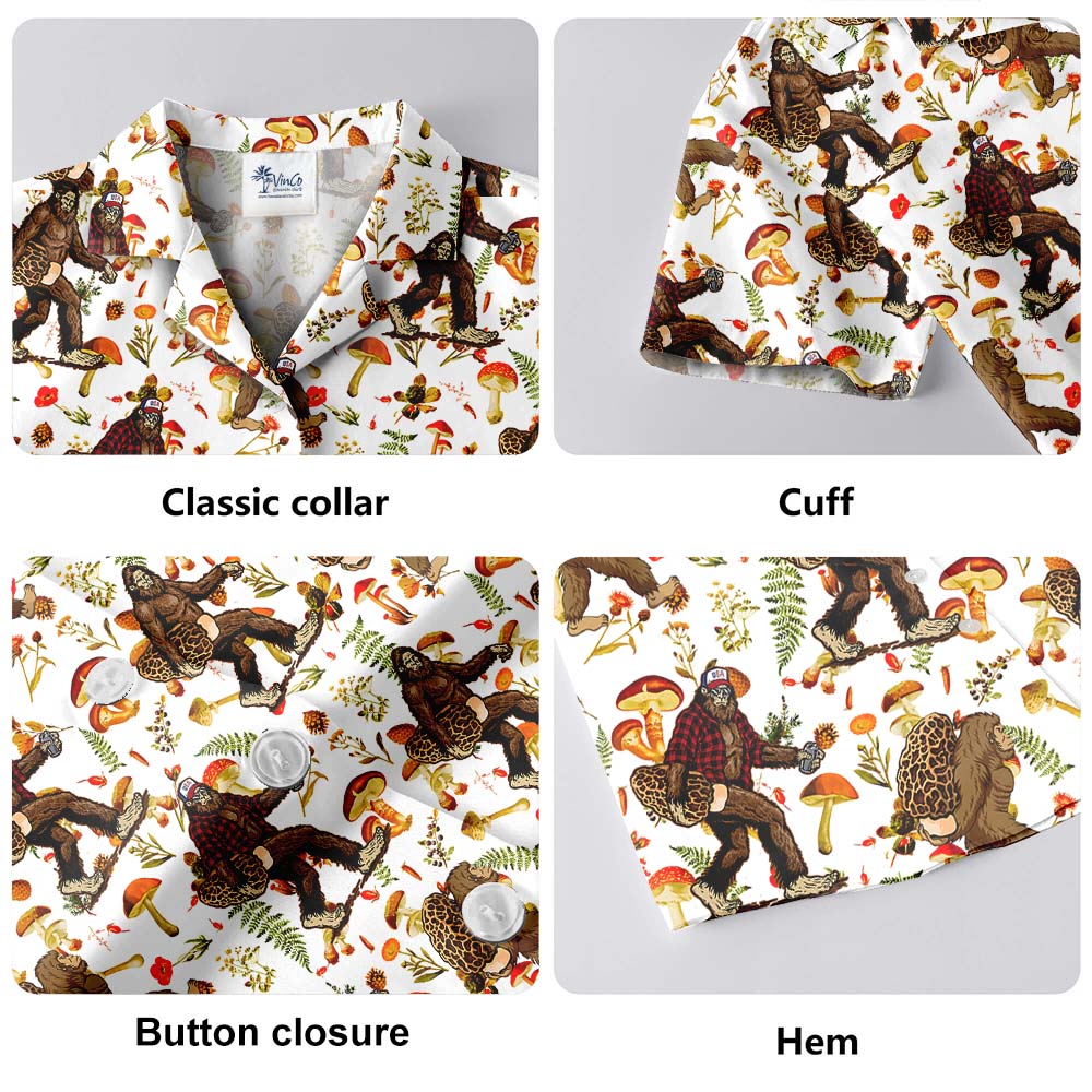 Sasquatch Mushroom Hawaiian Button Up Shirt
