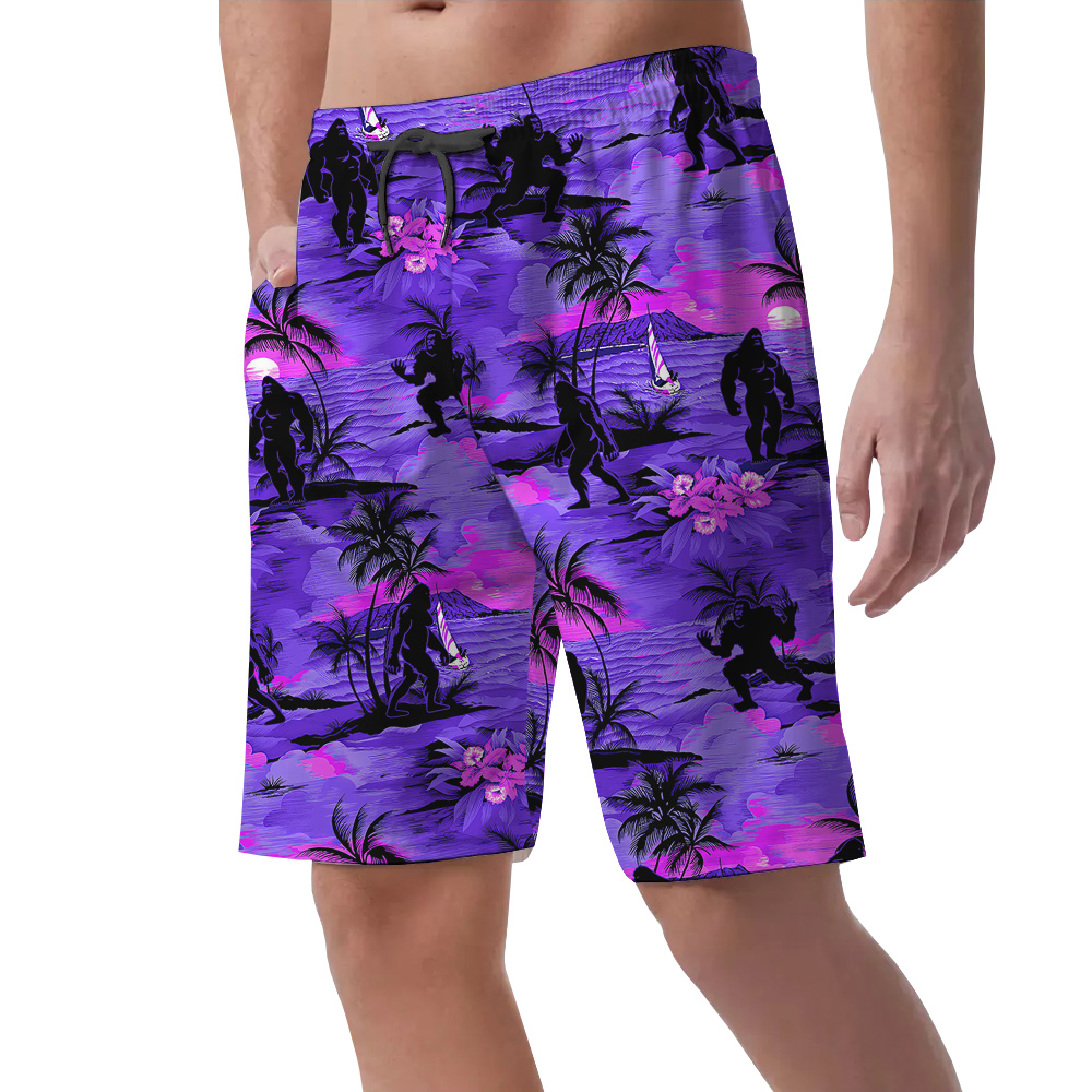 Purple Tropical Palm Trees Beach Theme Bigfoot Hawaiian Summer Shorts