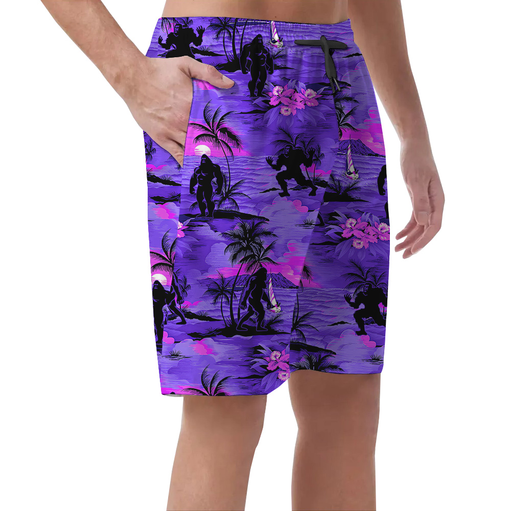 Purple Tropical Palm Trees Beach Theme Bigfoot Hawaiian Summer Shorts