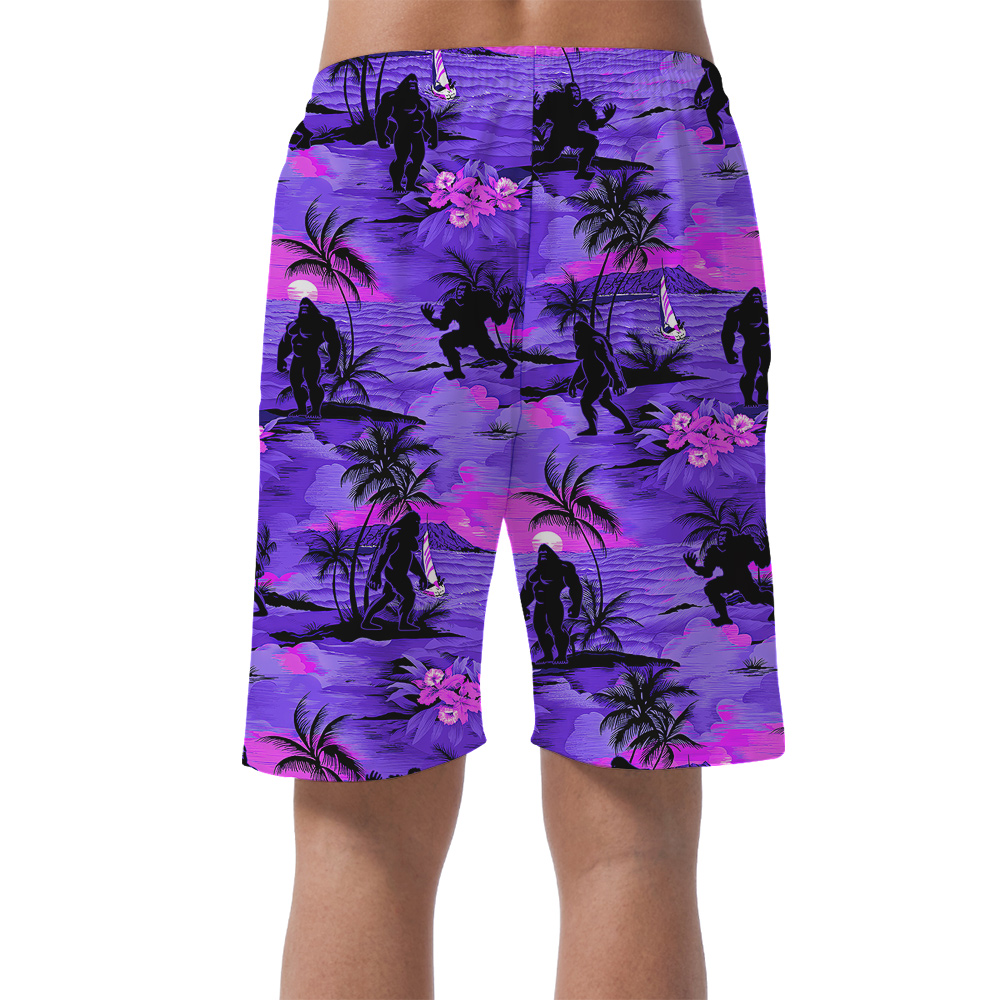 Purple Tropical Palm Trees Beach Theme Bigfoot Hawaiian Summer Shorts