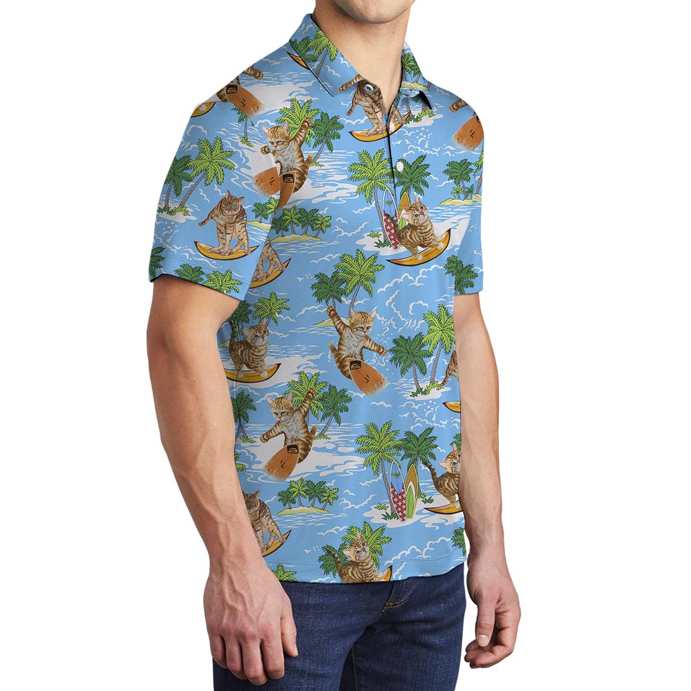 Summer Hawaiian Polo Men For Meow Lover
